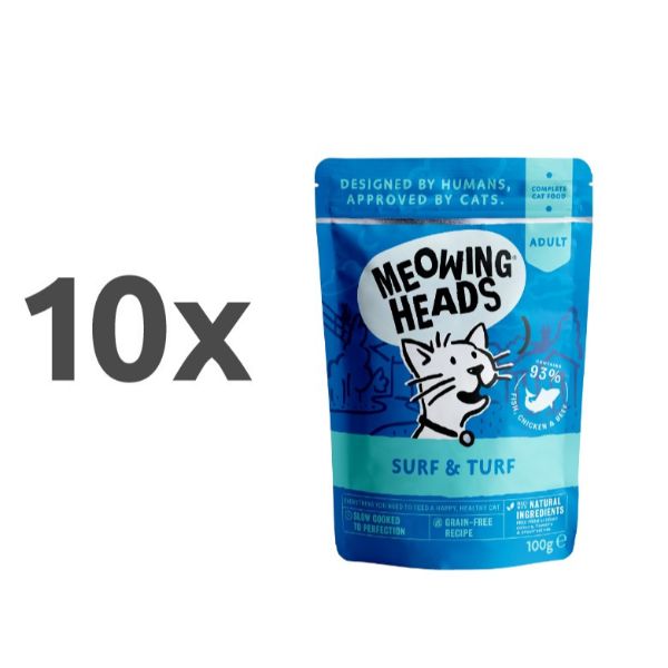 Meowing Heads Supurrr Surf & Turf - riba, piščanec in govedina - 100 g - 10 x 100 g