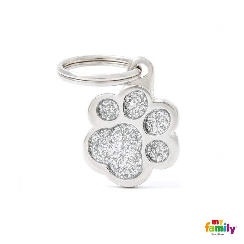 My Family identifikacijski obesek šapica z bleščicami, majhna - GRAVIRANJE GRATIS! - siva