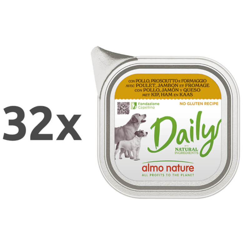 Almo Nature Daily - piščanec, šunka in sir - 100 g - 32 x 100 g