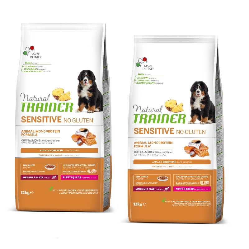 Natural Trainer Sensitive No Gluten Puppy & Junior Medium/Maxi - losos - 2 x 12 kg