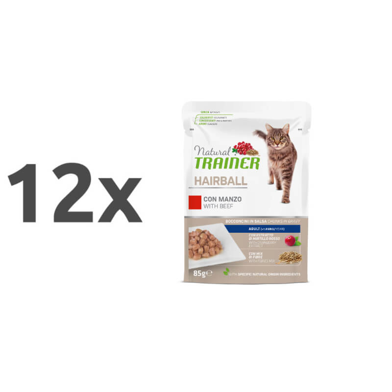 Natural Trainer Cat Hairball, vrečka - govedina - 85 g - 12 x 85 g