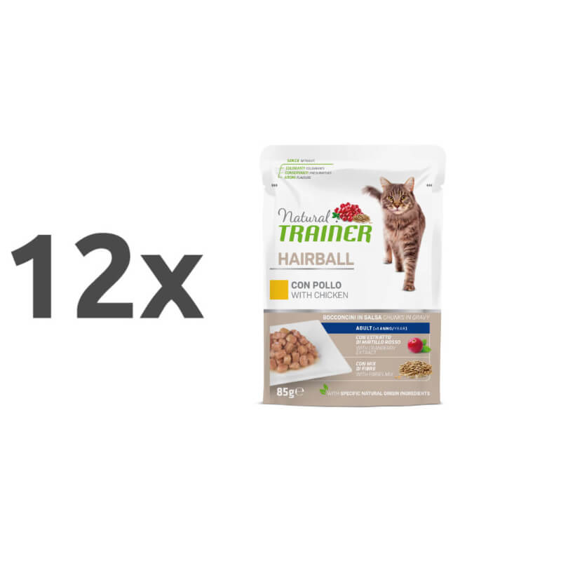 Natural Trainer Cat Hairball, vrečka - piščanec - 85 g - 12 x 85 g
