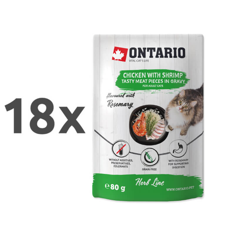 Ontario Cat Herb Line vrečka - piščanec in kozice - 80 g - 18 x 80 g