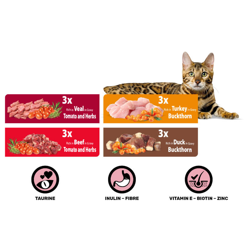 Rasco Premium Cat Multipack Adult - koščki mesa, 4 okusi - 12 x 85 g (2)