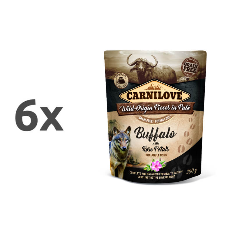 Carnilove Dog Adult - bivol & rožni listi, vrečka 300g - 6 x 300 g