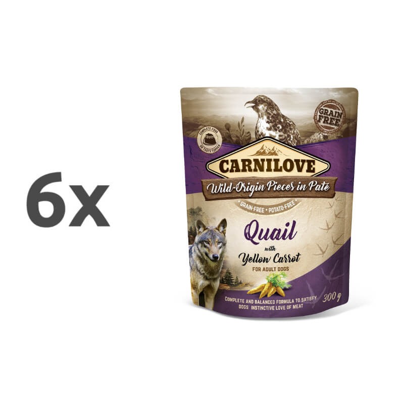 Carnilove Dog Adult - prepelica & rumeno korenje, vrečka 300g - 6 x 300 g