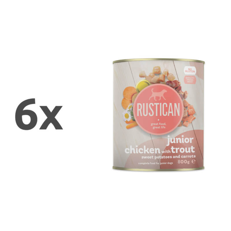 Rustican konzerva Junior - piščanec in postrv - 6 x 800 g