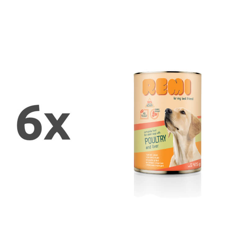 Remi Dog koščki v omaki - perutnina & jetra - 6 x 415 g