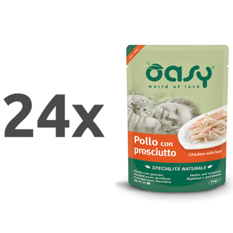 Oasy Natural Range Adult piščanec in šunka v želeju, vrečka - 70 g - 24 x 70 g
