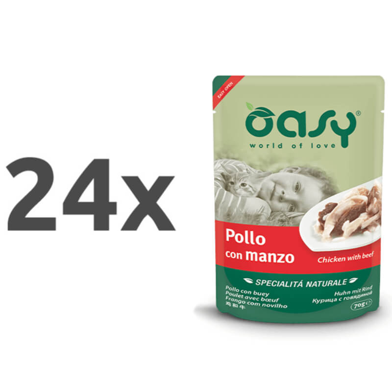 Oasy Natural Range Adult piščanec in govedina v želeju, vrečka - 70 g - 24 x 70 g