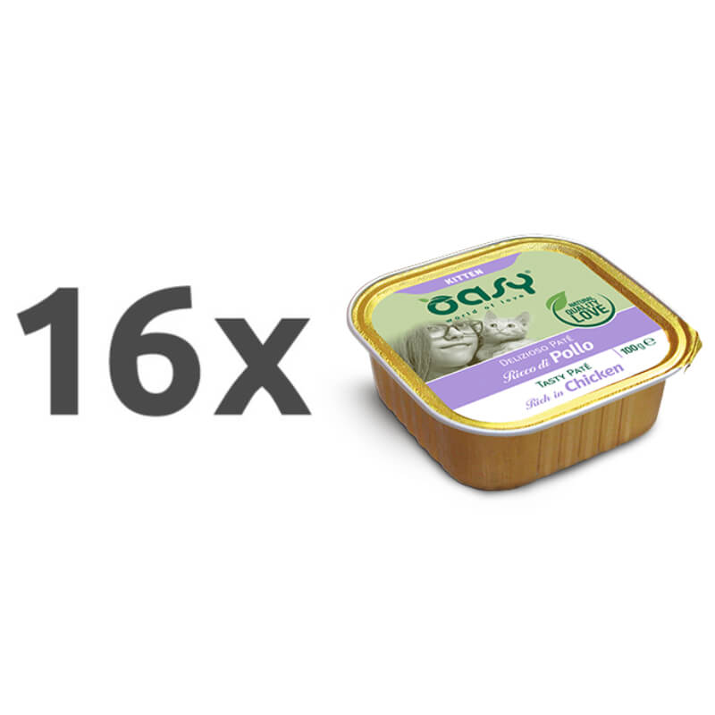 Oasy Tasty Paté Kitten piščanec, paté v posodici - 100 g - 16 x 100 g