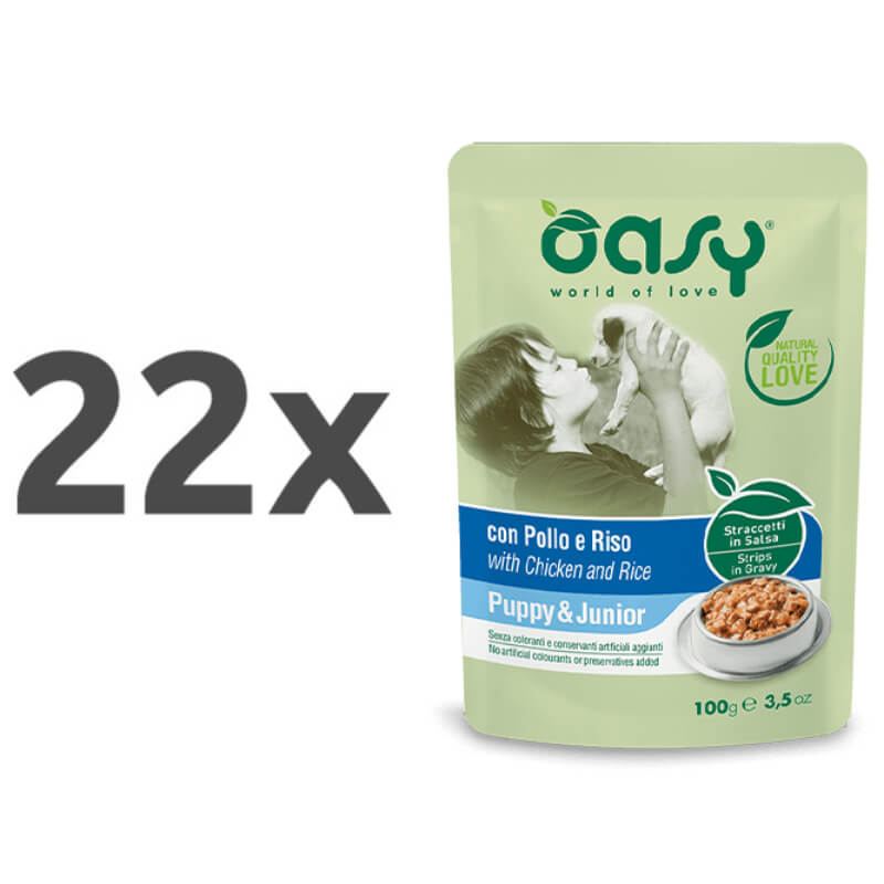 Oasy Strips in Gravy Puppy koščki v omaki - piščanec in riž - 100 g - 22 x 100 g