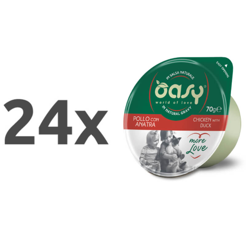 Oasy More Love Adult piščanec in raca v naravni omaki, lonček - 70 g - 24 x 70 g