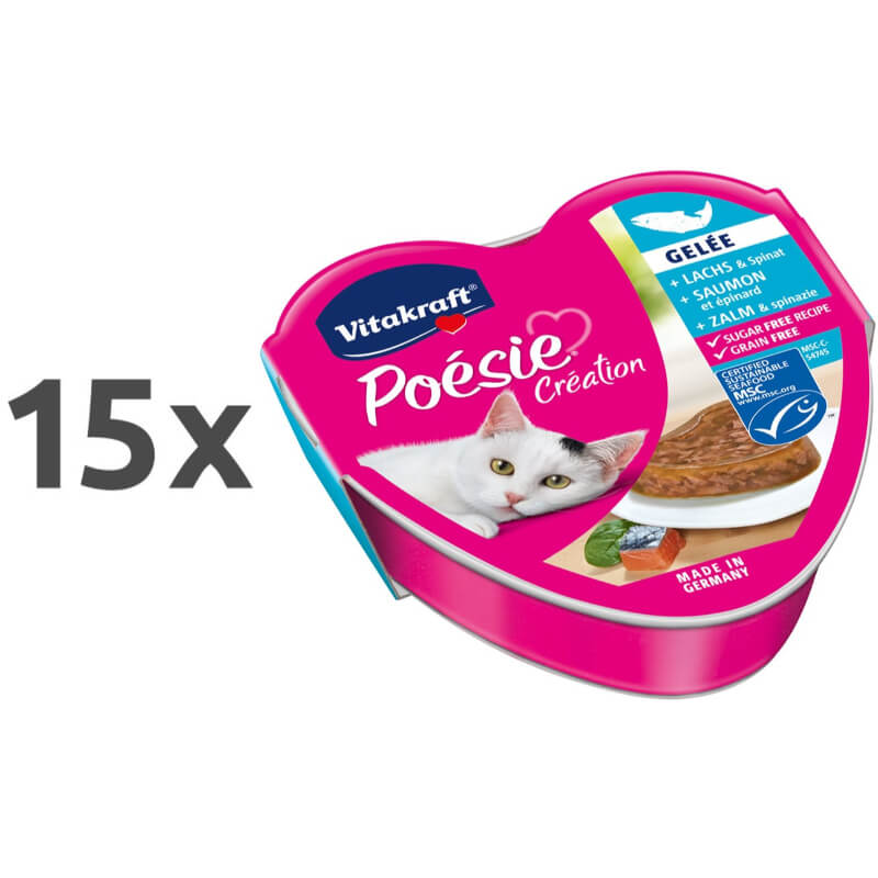 Vitakraft Poésie Création Adult losos in špinača v želeju, alu konz. - 85 g - 15 x 85 g