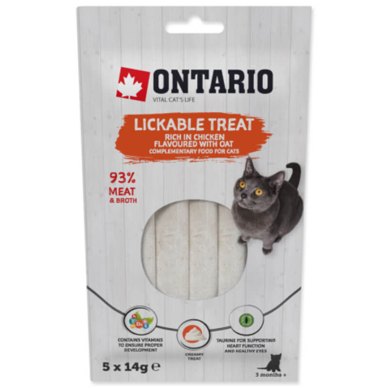 Ontario Cat Lickable posladek kremasta pasta, piščanec in oves - 5x 14 g
