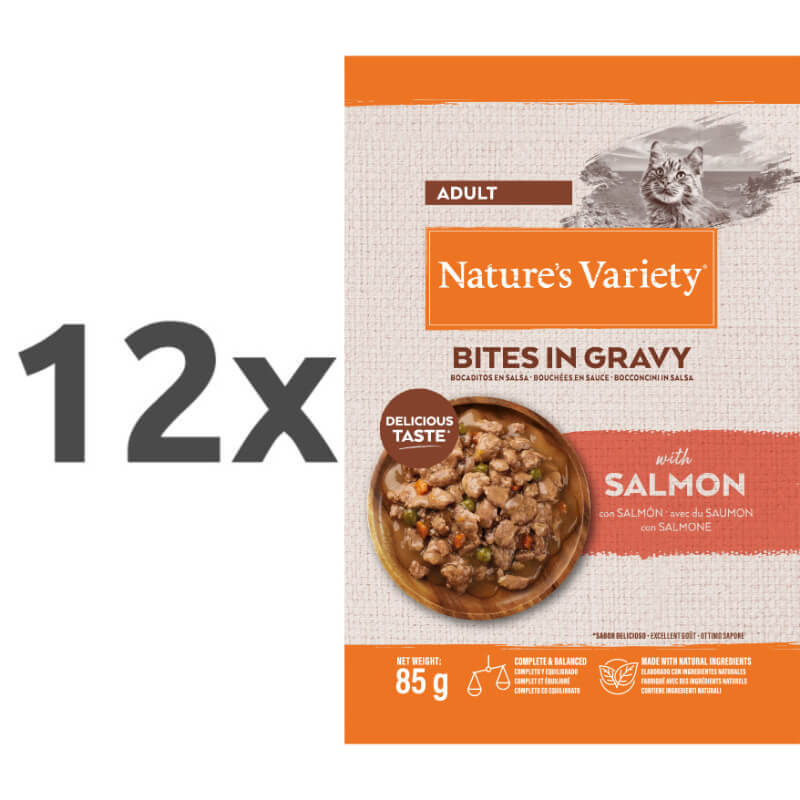 Nature's Variety Bites in Gravy Cat Adult losos v omaki, vrečka - 85 g - 12 x 85 g