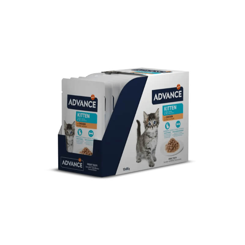 Advance Cat Kitten koščki v omaki, vrečka - piščanec - 85 g - 12 x 85 g