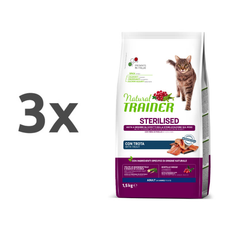 Natural Trainer Cat Sterilised, postrv - 3 x 1,5 kg