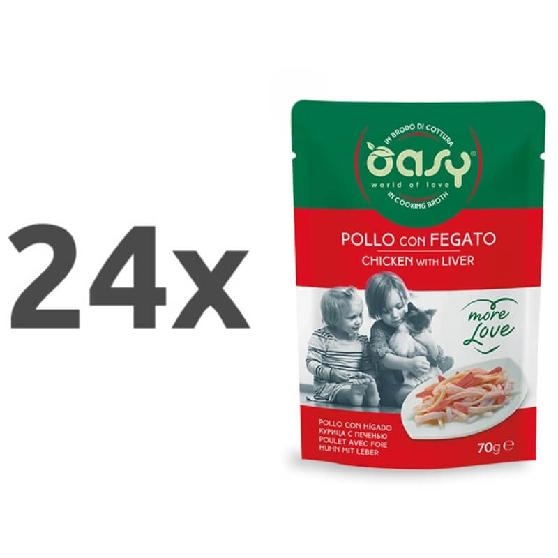 Oasy More Love Adult piščanec in jetrca v juhi, vrečka - 70 g - 24 x 70 g