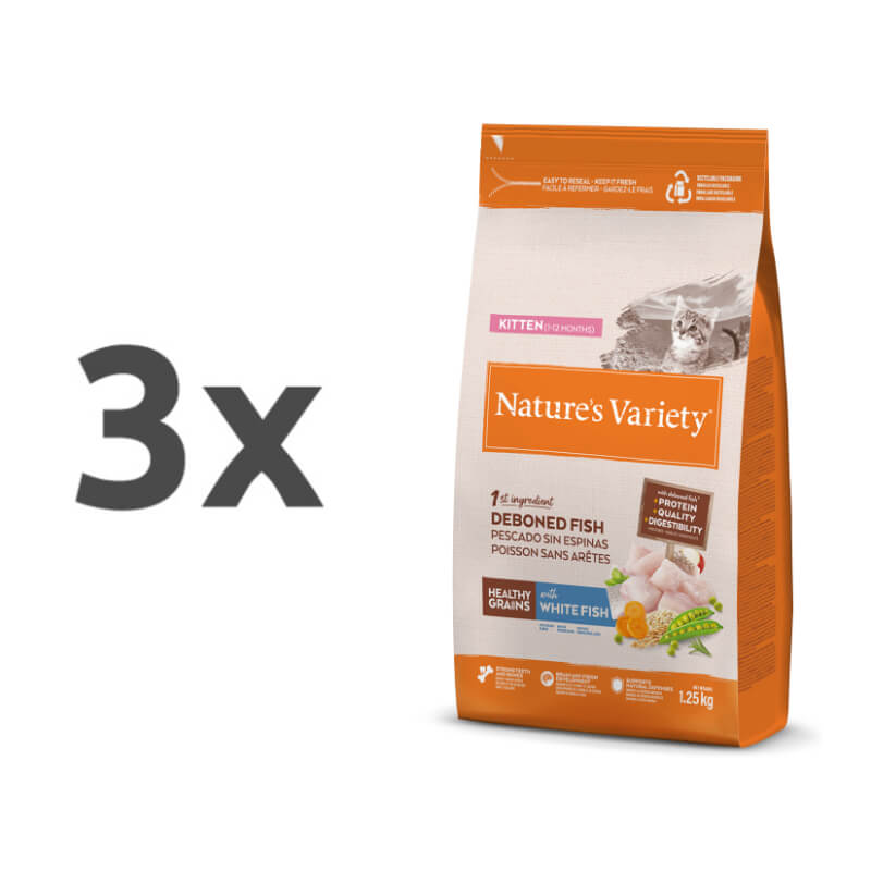 Nature's Variety Healthy Grains Cat Kitten - bela riba - 3 x 1,25 kg