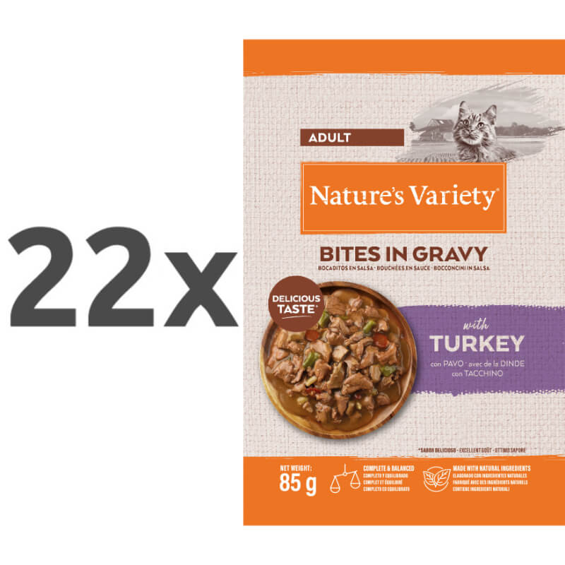 Nature's Variety Bites in Gravy Cat Adult puran v omaki, vrečka - 85 g - 22 x 85 g