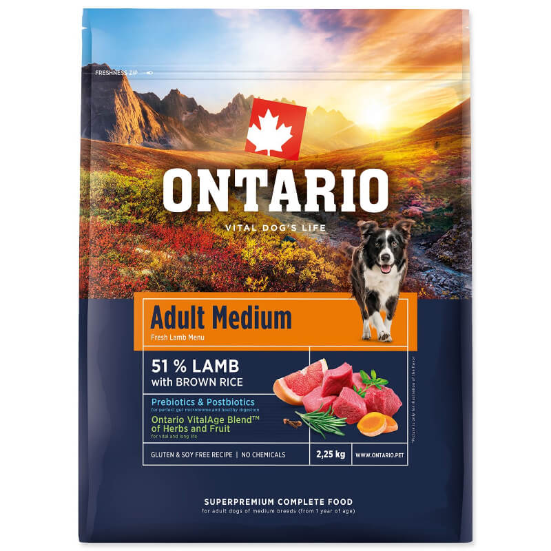 Ontario Adult Medium - jagnjetina in rjavi riž - 2,25 kg