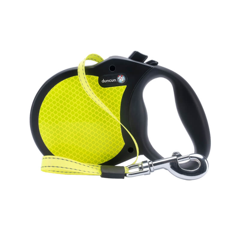 Duncun avtomatski povodec Adventure s trakom, neon-črn - različne velikosti - M