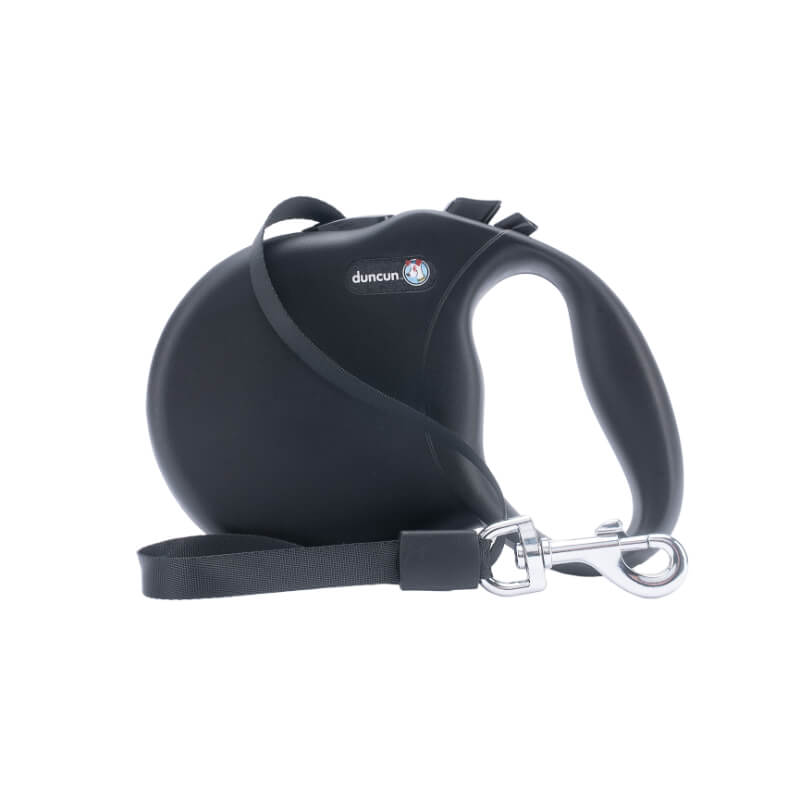Duncun avtomatski povodec Wanderer s trakom, črn - različne velikosti - M