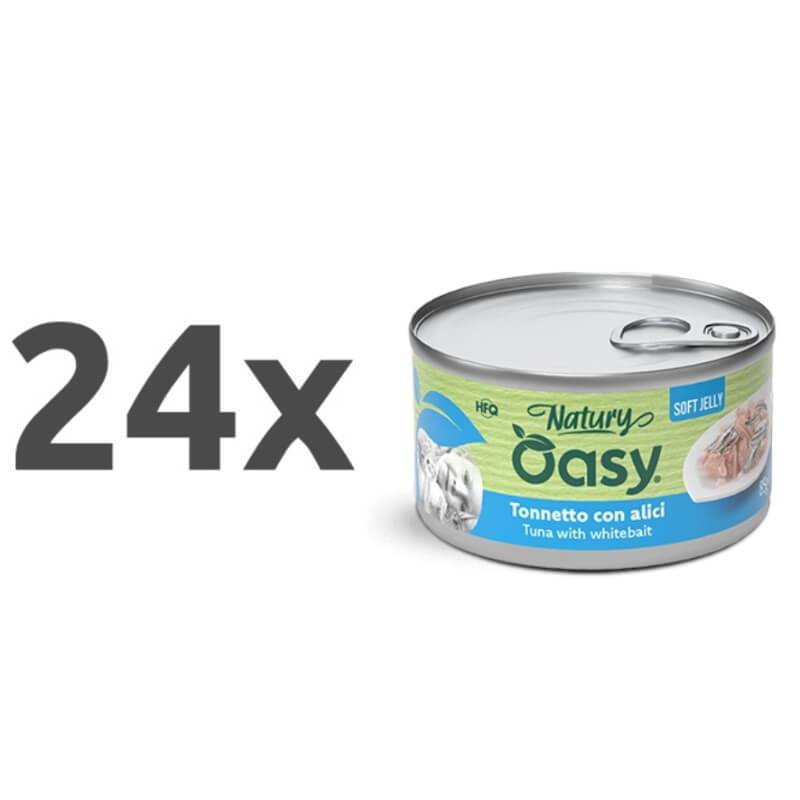 Oasy Cat Natury Adult fileji v želeju, konzerva - tuna in bela riba - 24 x 150 g