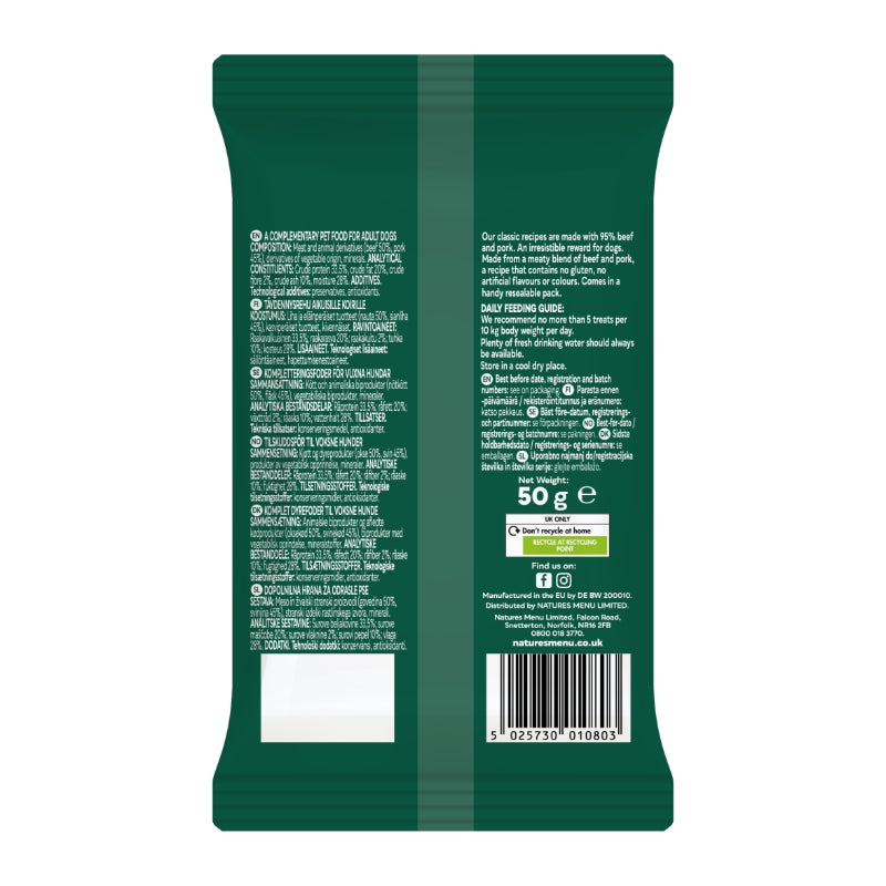 Natures menu Dog Meaty Treats priboljški za pse, govedina in svinjina - 50 g