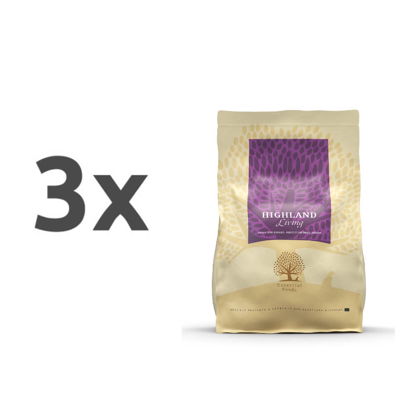 Essential Foods Dog Highland Adult - puran, losos in angus - mini ali large - 3 x 2,5 kg