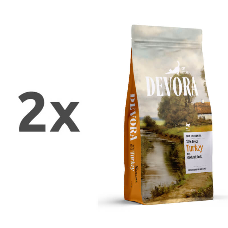 Devora Cat Adult briketi - puran, piščanec in raca - 2 x 7,5 kg