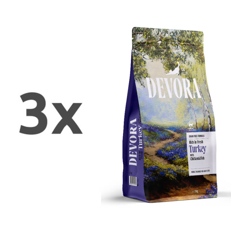 Devora Cat Adult Sterilized briketi - puran, morska riba in piščanec - 3 x 2 kg