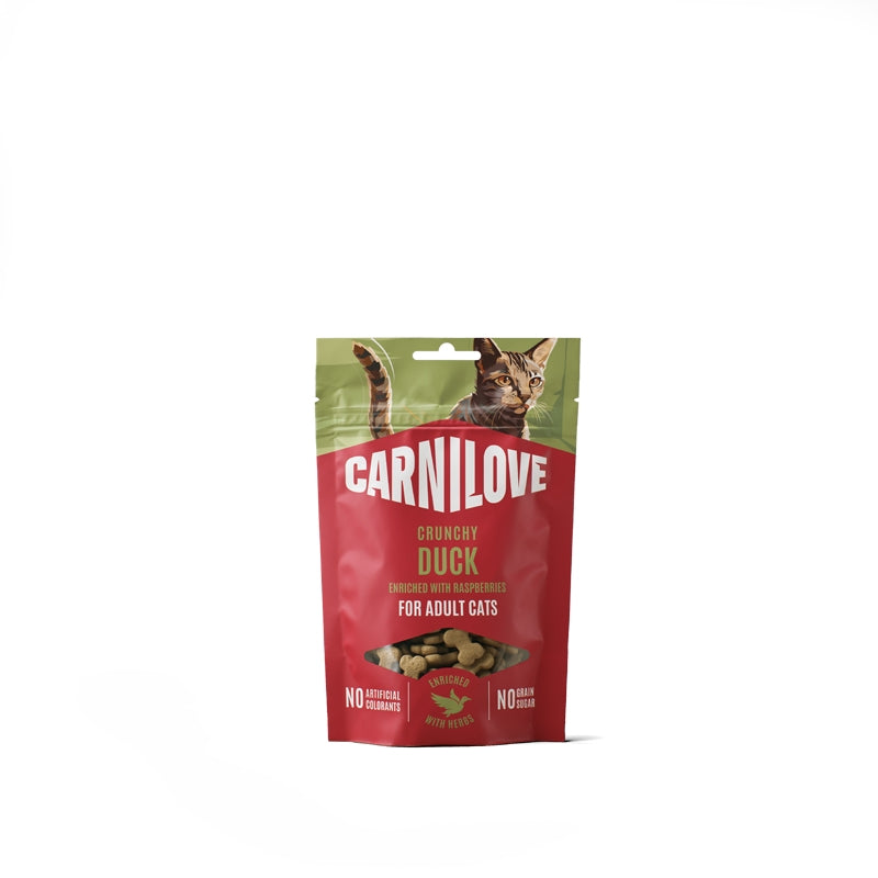Carnilove Cat Crunchy priboljški, raca in maline - 100 g