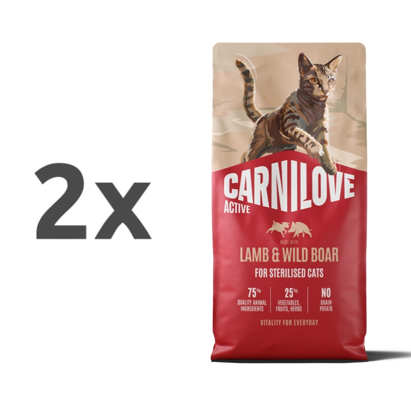 Carnilove Cat Active Adult Sterilised, briketi - jagnjetina in divji prašič - 2 x 6 kg