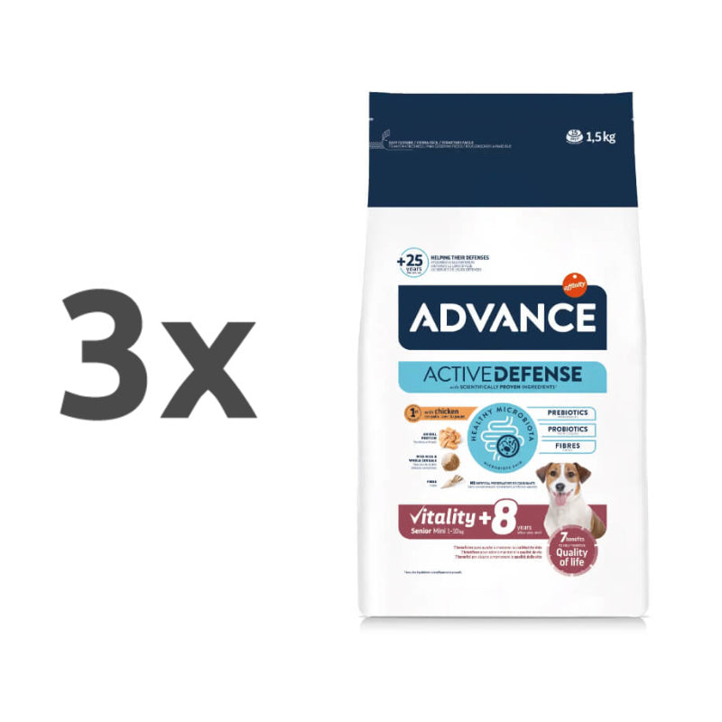 Advance Senior Mini Vitality +8 - piščanec in riž - 3 x 1,5 kg