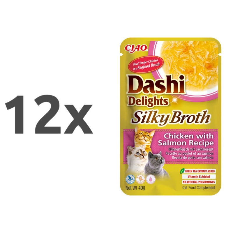 Inaba Cat Dashi Delights trakci v juhi, piščanec in losos - 40 g - 12 x 40 g