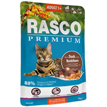 Rasco Premium Cat Adult mesni koščki v omaki - raca in rakitovec - 85 g