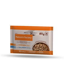 Nature's Variety Cat Adult Multipack koščki v omaki - piščanec, losos - 4 x 85 g