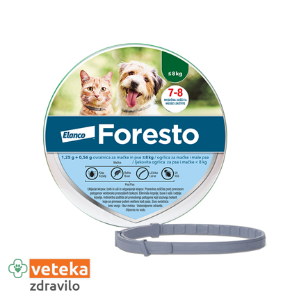 Foresto ovratnica za pse in mačke do 8 kg - 1,25g+0,56g