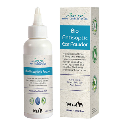 Arava Bio enzymatic ear powder puder za nego mačjih in pasjih ušes