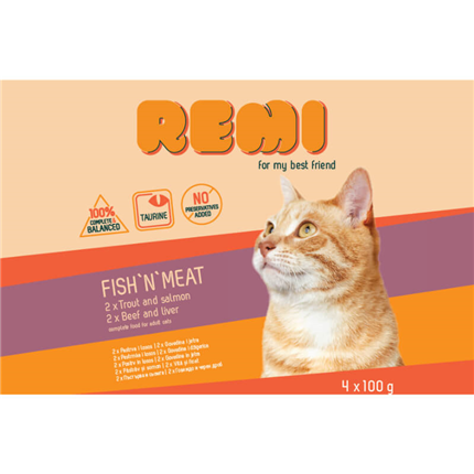 Remi Cat Multipack vrečke, postrv/losos in govedina/jetra - 4 x 100 g