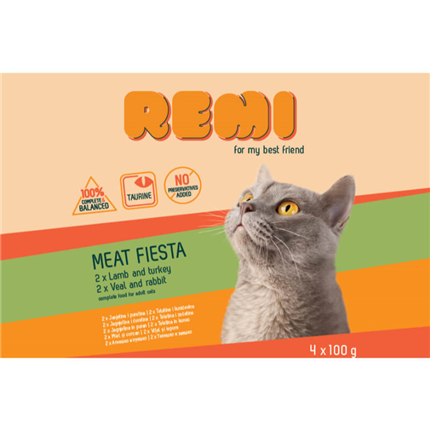 Remi Cat Multipack vrečke, jagnjetina/puran in teletina/kunec - 4 x 100 g