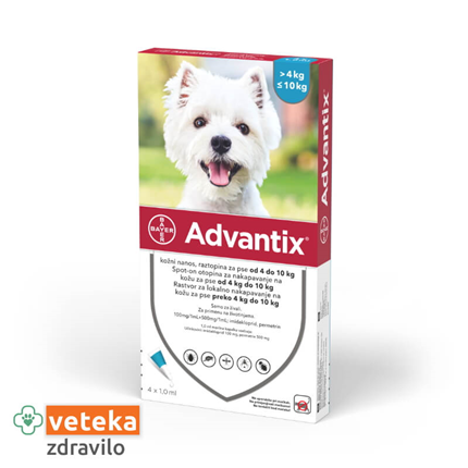 Advantix ampule za pse, do 10 kg - 1 ml - 4 ampule