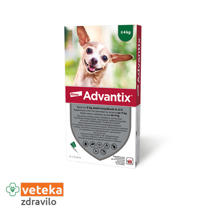 Advantix za pse do 4kg - 4 x ampula/0.4 ml