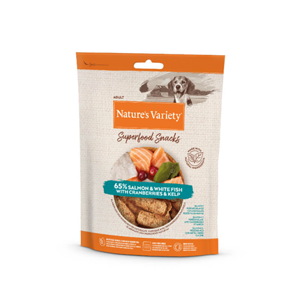 Nature's Variety Superfood posladek losos & bela riba & brusnice & alge – 85g