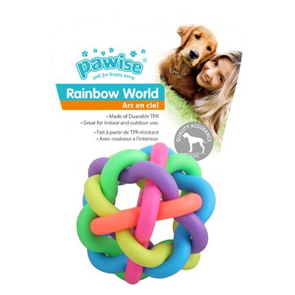 Pawise gumi TPR Rainbow prepletena žoga M, mavrična - 7,5 cm