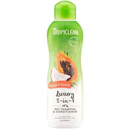 TropiClean Luxury 2in1 šampon in balzam, papaja in kokos - 355 ml