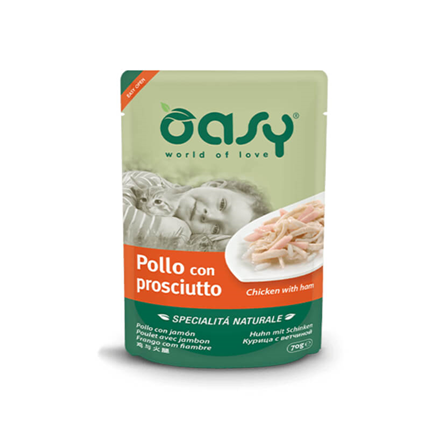 Oasy Natural Range Adult piščanec in šunka v želeju, vrečka - 70 g