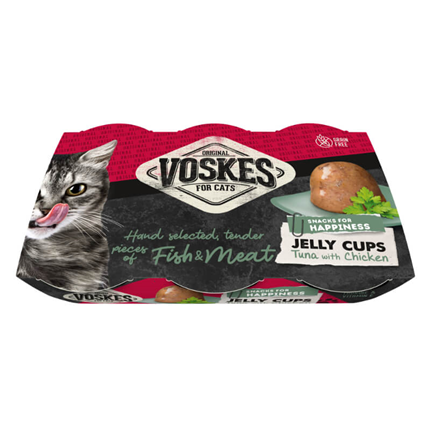 Voskes Delicatesse Jelly Cups posladek tuna in piščanec v želeju, lonček - 6 x 25 g